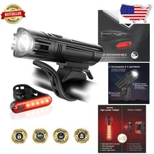 Ultra Bright Cycling Lights, USB Rechargeable, 300 Lumens, Front & Rear, Black