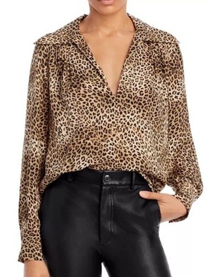 Frame Tabitha 100% Silk Popover Cheetah Print Blouse Animal Print Size S