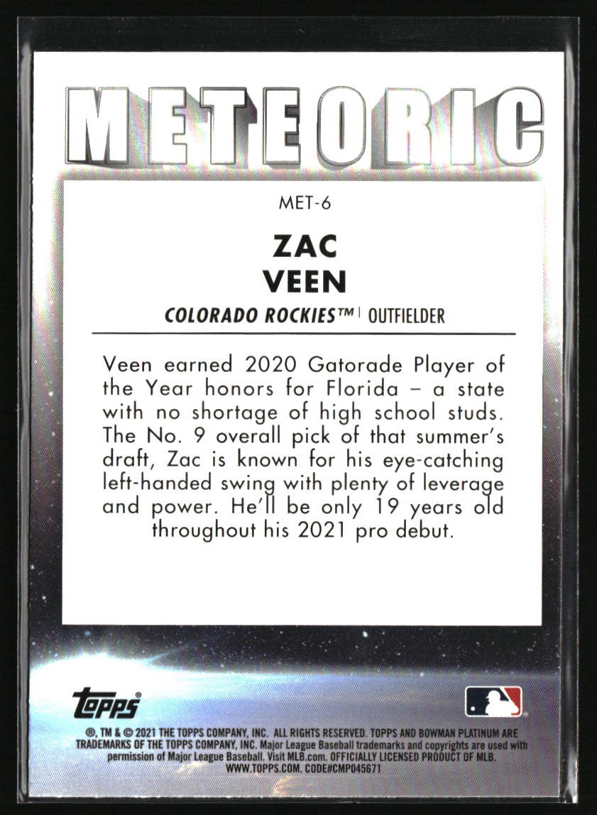 2021 Bowman Platinum #MET-6 Zac Veen Meteoric | eBay