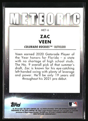 2021 Bowman Platinum #MET-6 Zac Veen Meteoric | eBay