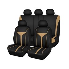 Full Set of Beige Car Seat Covers - Front Rear Split Bench Protector - Beige