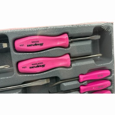 Snap On Tools Pink Hard Handle Screwdriver and Mini Pry Bar Set