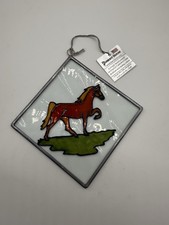 Vintage Handmade Stained Glass Horses Window Hanging Sun Catcher 7  x7  