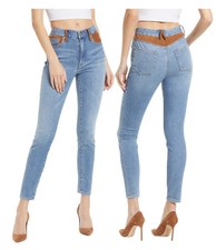 Good American Good Legs Indigo Faux Suede Detail Mixing Skinny Jeans Size 8/28