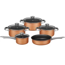 Nonstick Copper-Clad Cookware Set with Glass Lids Kitchen Cooking 9-Piece