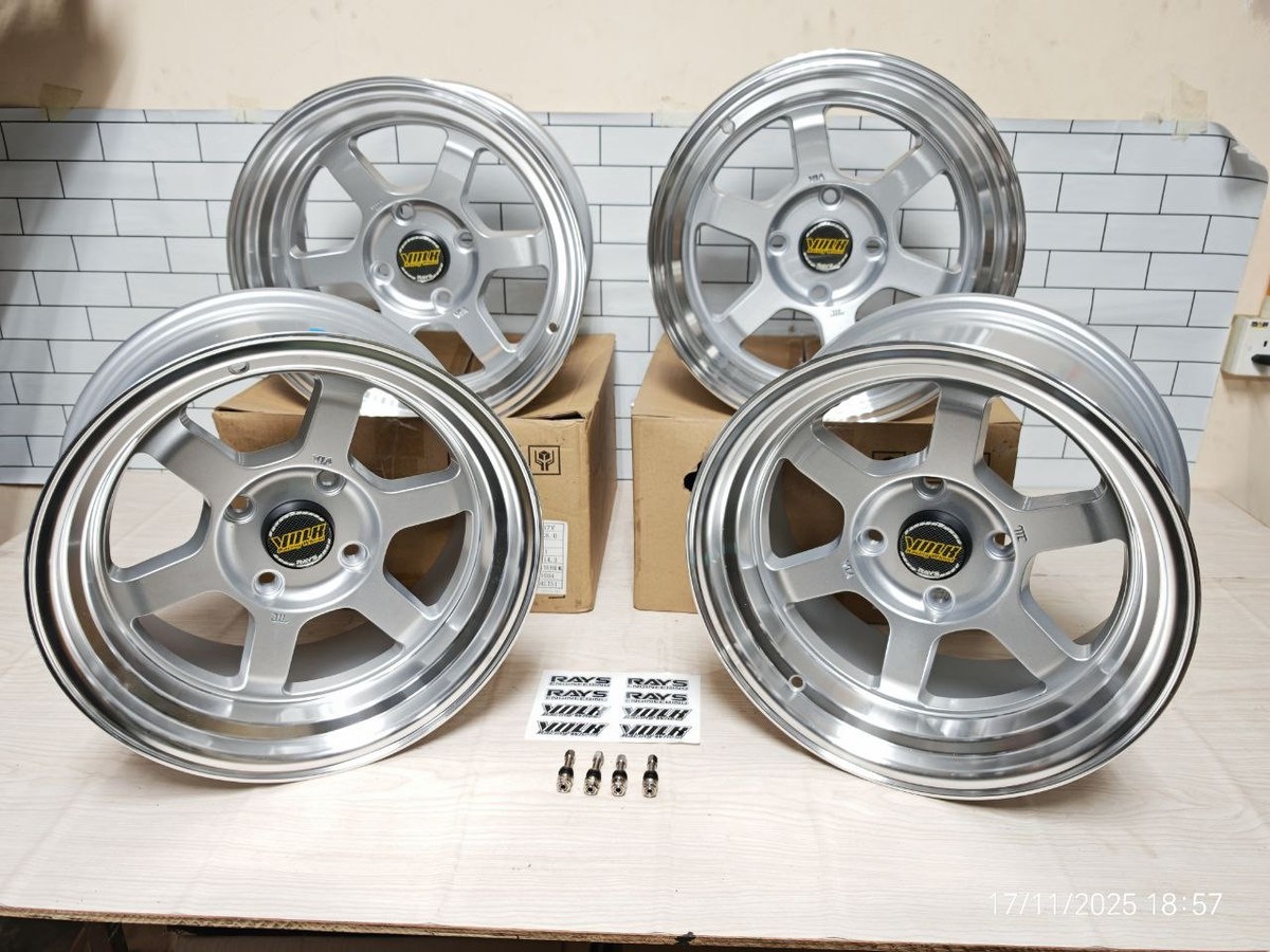 Rays Volk TE37V Wheels 4x114.3 15x8JJ Flash Silver Ae86 Ke70 120y
