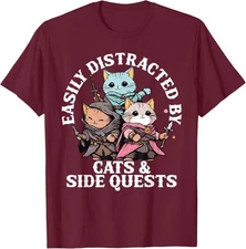 Cats Side Quest Distracted Tabletop Funny Dad Unisex T-Shirt