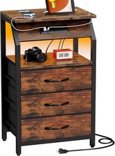 End Table W/ Charging Station Nightstand W/ LED Lights & 3 Drawers Small Dresser