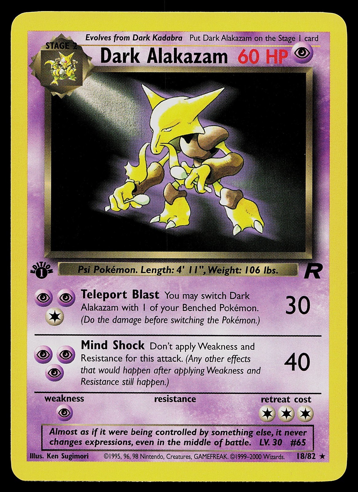 Pokemon Card - Dark Alakazam Team Rocket 18/82 Rare 1st Edition
