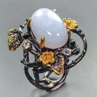 Handmade 12 ct+ Natural Chalcedony Ring 925 Sterling Silver Size 7 /R443877