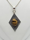 Sterling Silver Vintage Tiger's Eye Pendant On Rope Chain Necklace 16" — photo 3