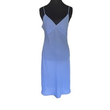 VTG Y2K 100 Silk Slip Dress Small Periwinkle Blue V-Neck Bias Cut Made in USA