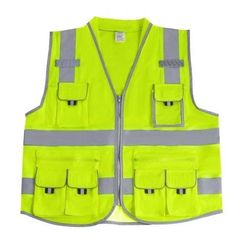 Safety Vest 10 Pockets Yellow Safety Vest High Visibility Zipper Front image 10