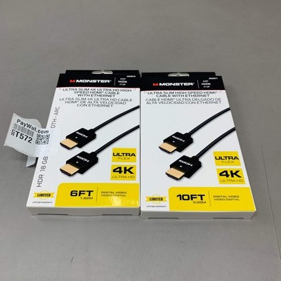 MONSTER (2 Pack) Ultra Slim 4K Ultra HD High Speed HDMI Cables 6Ft, 10Ft Black J