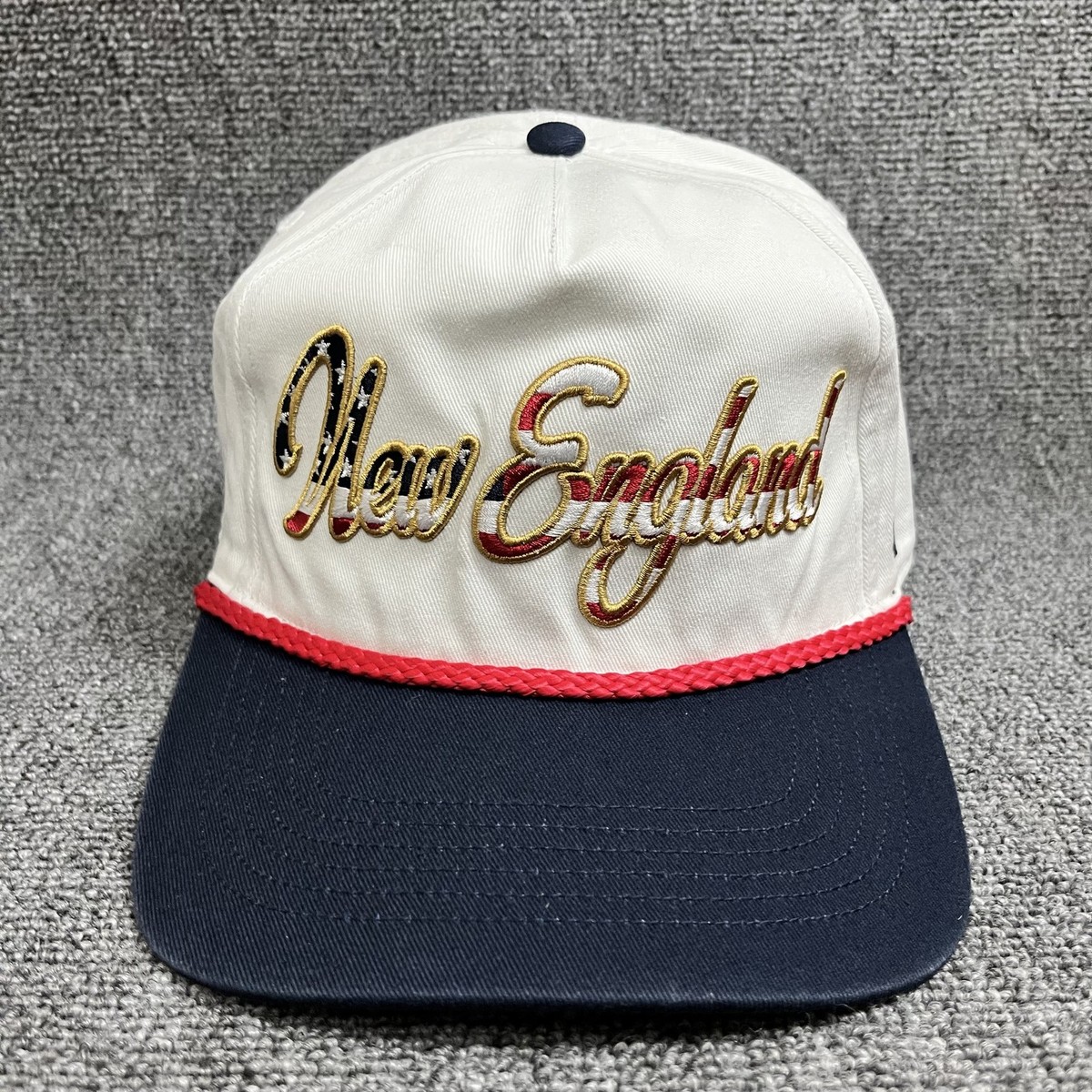 New '47 New England Patriots Hitch Rope Script Snapback Hat Cream Navy
