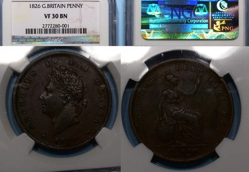 1826 GREAT BRITAIN PENNY TOUGH VF 30 BN NGC #814-46