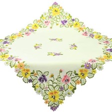 Tischdecke Frühling Mitteldecke Bestickt Tischwäsche Beige 85x85 Stiefmütterchen