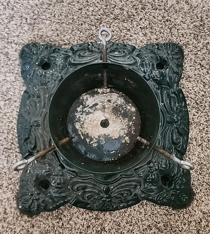 "Soporte de árbol de Navidad verde ornamentado cuadrado esmaltado de hierro fundido vintage 14x14""" Foto 2 de 4