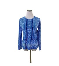 Lands End Rash Guard Athletic Swim Shirt Sz S Long Blue Mosaic Swim Tee UPF 50