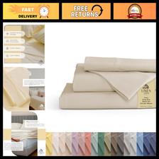 100 Cotton Percale King Size Sheet Set - Ivory, Deep Pocket, 4 Pieces, Crisp
