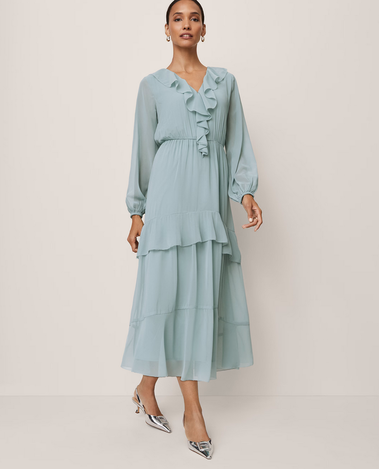 casual short sleeve long dresses Womens Casual Summer Maxi Dress Flutter Short Sleeve V Neck Smocked A