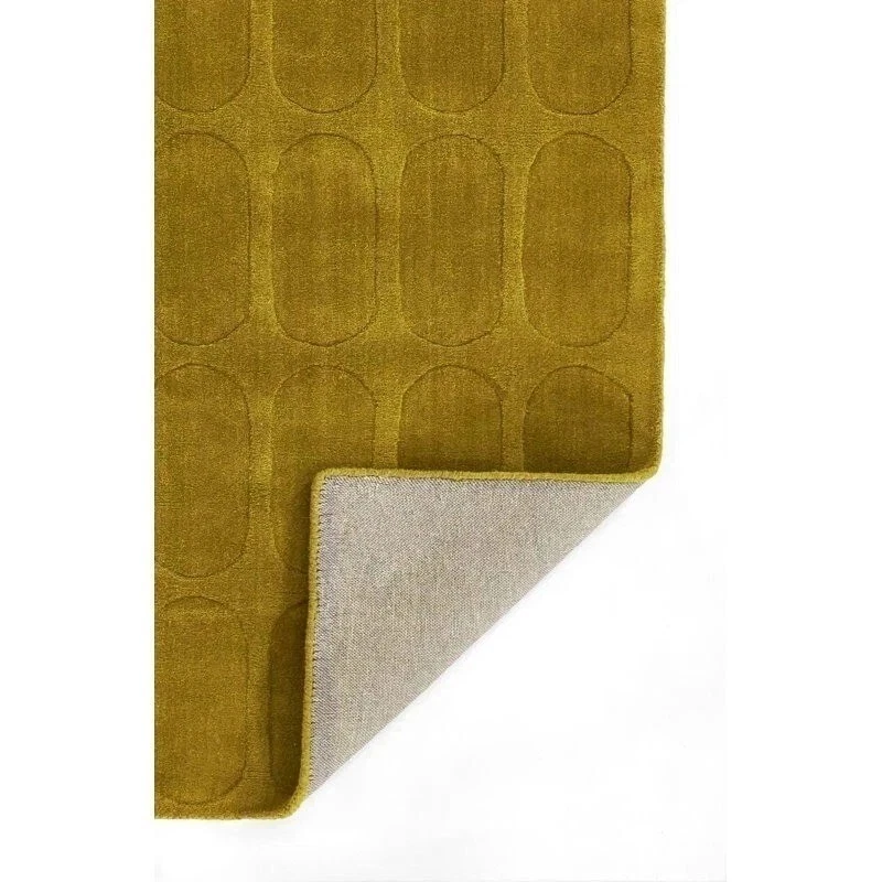 Alfombra de lana acolchada a mano 8x10 - Alfombra de área geométrica moderna verde oliva decoración del hogar Foto 3 de 4