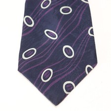 Vtg Adolfo Tie Mens 64 in Silk Blue Purple Wave White Ovals Wide XLong
