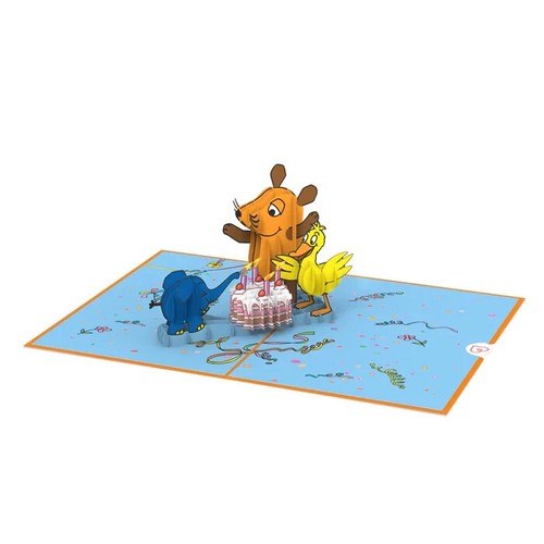 POP UP 3D Klappkarte* Die Maus® Happy Birthday* Blauer Elefant Gelbe Ente Torte - Bild 3 von 5