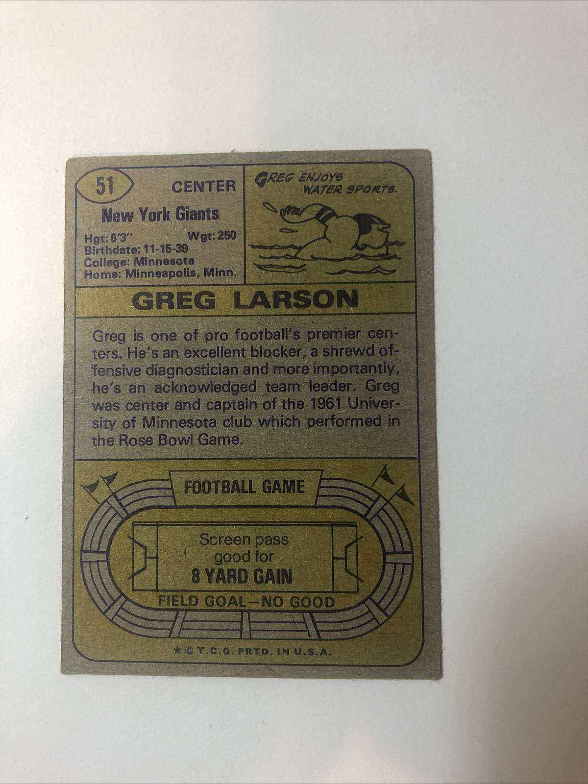 1974 Topps Football 51 Greg Larson New York Giants eBay
