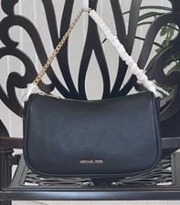 MICHAEL KORS CARMELA  2 STRAPS  MEDIUM ZIP CHAIN CROSSBODY BAG SHOULDER MK BLACK