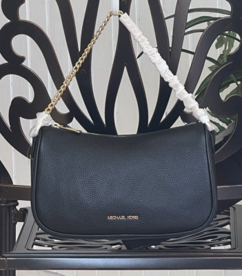 MICHAEL KORS CARMELA  2 STRAPS  MEDIUM ZIP CHAIN CROSSBODY BAG SHOULDER MK BLACK