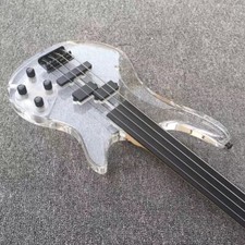 Basso Elettrico 4 Quattro Corde Fretless Acrilico Blu Chiaro Palissandro Dito