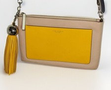 Tory Burch Color Block Leather Tassel Crossbody Bag Beige Yellow Clutch Rare