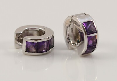 Pianegonda sterling silver earhoop set with 3 square Amathysts