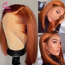 Transparent Lace Front Bob Human Hair Wig Ombre Ginger Brown Wigs For Women Remy