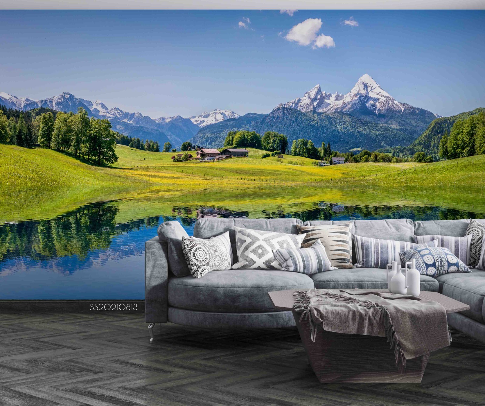 3D Sky Mountains Forest Lake Scenery Wall Murals Wallpaper Murals Wall Sticker