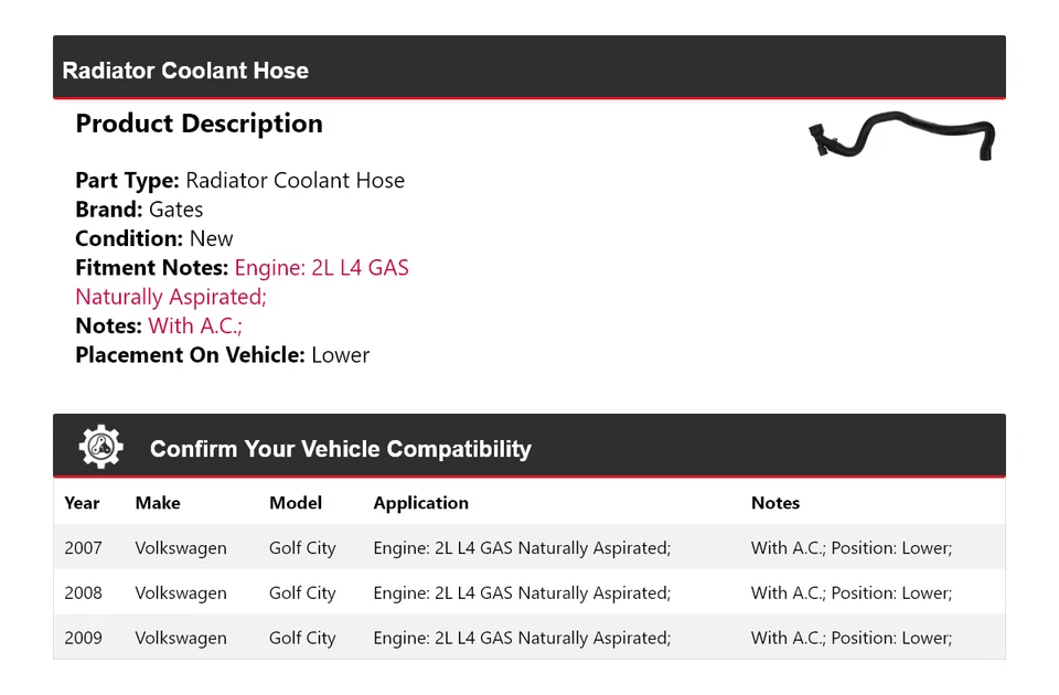 Manguera de refrigerante de radiador para Volkswagen Golf City 2007-2009 puertas inferiores 2008 Foto 2 de 3