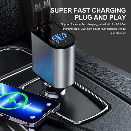 100W 4in1 Retractable Car Charger USB Type-C Cable 12-24V Fast Adapter For Phone - Picture 12 of 16