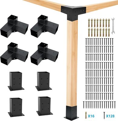 4x4 Gazebo Pergola Brackets Kit 3-Way Right Angle Corner Bracket for 4x4 Lumber
