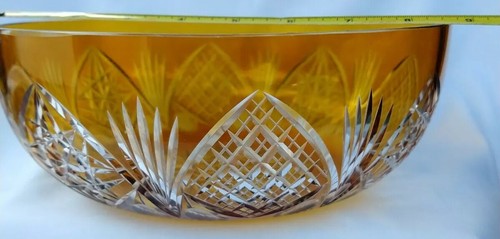 Stunning ART DECO Bohemian Czech Engraved Crystal Bowl Large Beautiful - Picture 4 of 7