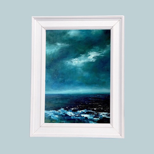 40x30cm Oil On Wood HJMARSH Original Painting “The Last Of The Light” Seascape - Picture 3 of 12