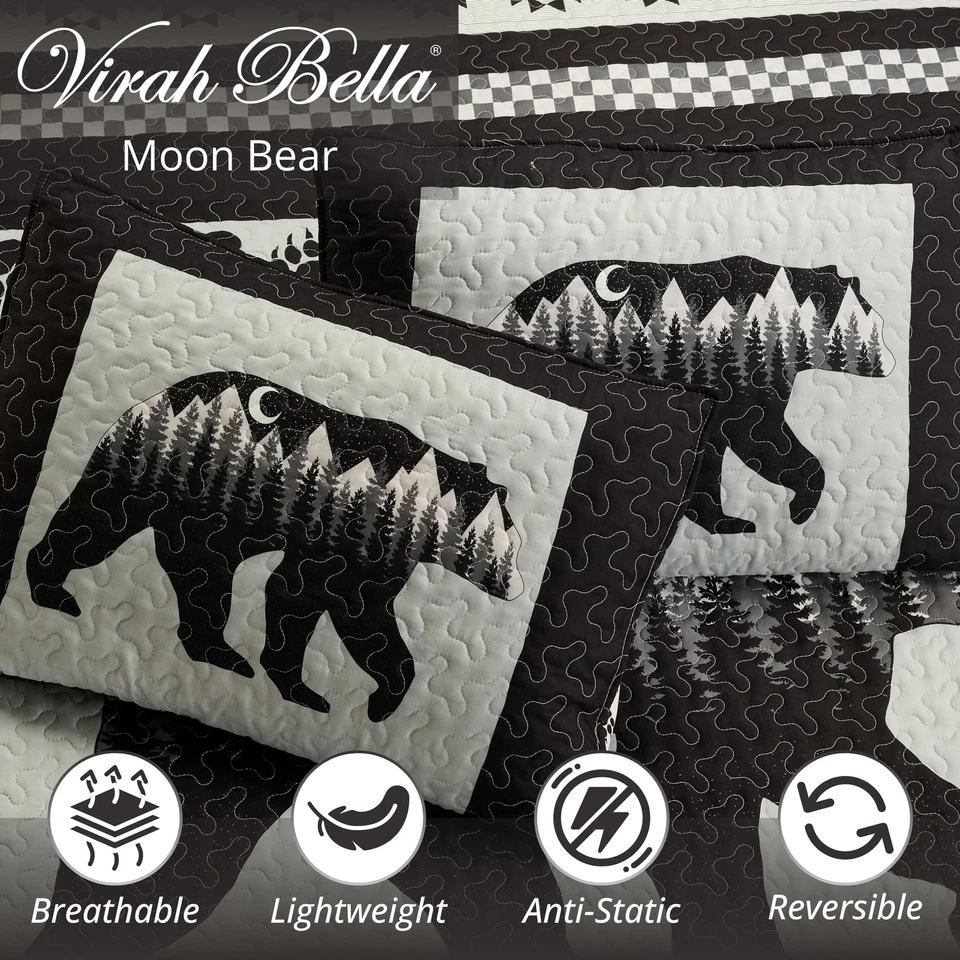 Virah Bella 3 Piece Queen Lodge Quilt Bedding Set - Moon Bear - Rustic Cabin ... - Image 2 of 4