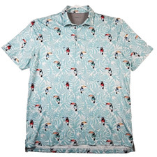 Johnnie-O Performance Golf Polo Shirt Men XL Blue AOP Toucans Fern Leaf Tropical