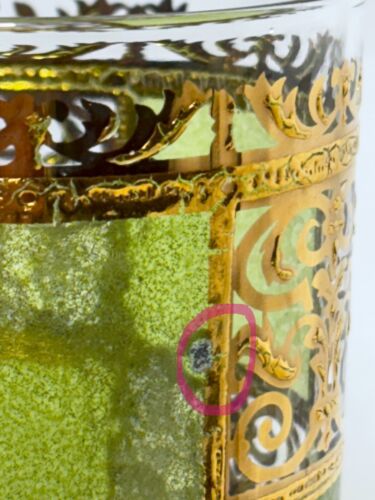 Seven Vintage Prado Culver Highball Glasses Green and 24k Gold Checkered MCM - Picture 10 of 10