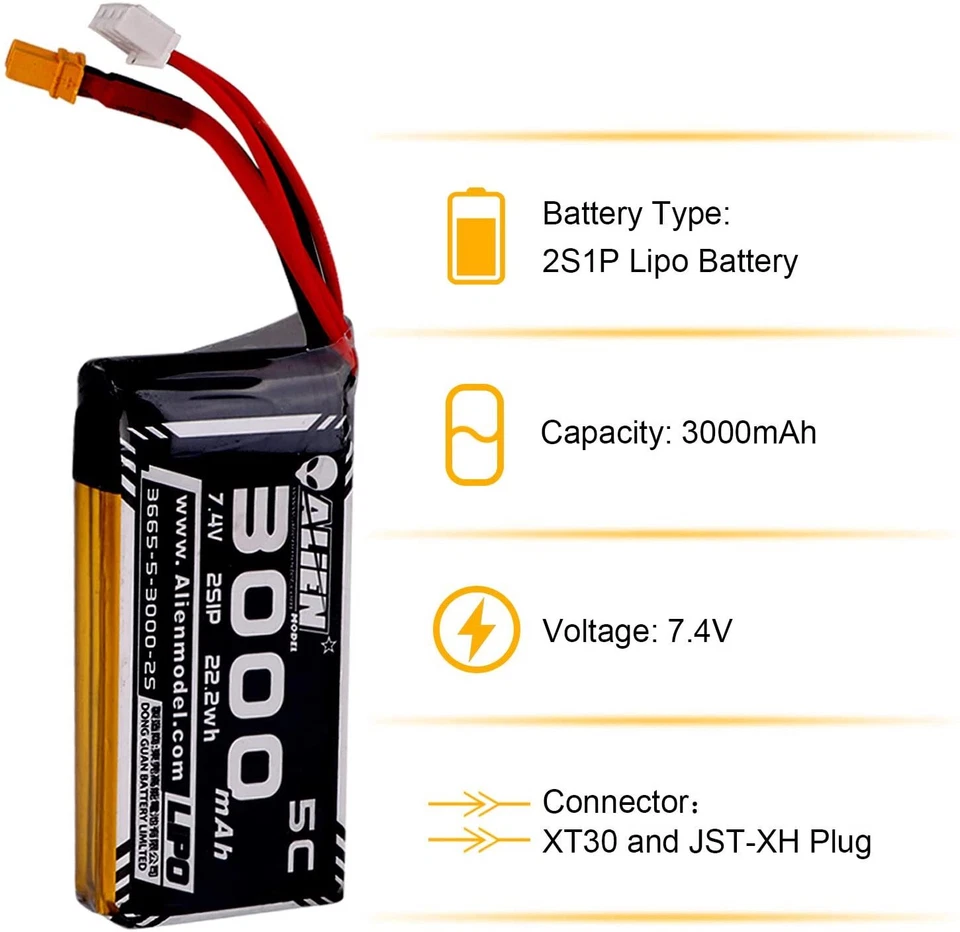 2x 3000mAh 7.4V 2S Lipo Battery XT30 Plug for RadioMaster TX16S Hall Jumper RC - Image 4 of 4