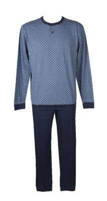 Pigiama uomo cotone estivo manica lunga collo serafino con polsini