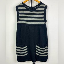 LUX Black Gray Striped Knit Empire Waist Sleeveless Babydoll Sweater Dress Sz S