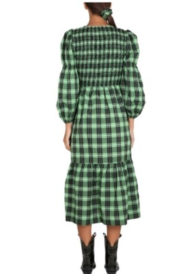 slim fit dress slacks Seersucker Check Gathered U-Neck Midi Dress in Lagoon main image 1