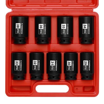 Large Socket Set 1/2-Inch Drive Deep Spindle Axle Nut CR-MO Metric 9-Piece