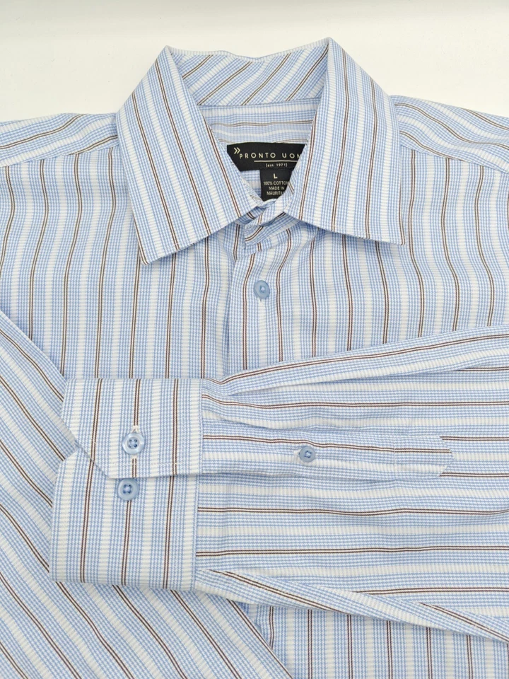 Camisa de vestir Pronto Oumo para hombre L 16,5x35 a rayas azul 100 % algodón  Foto 2 de 4